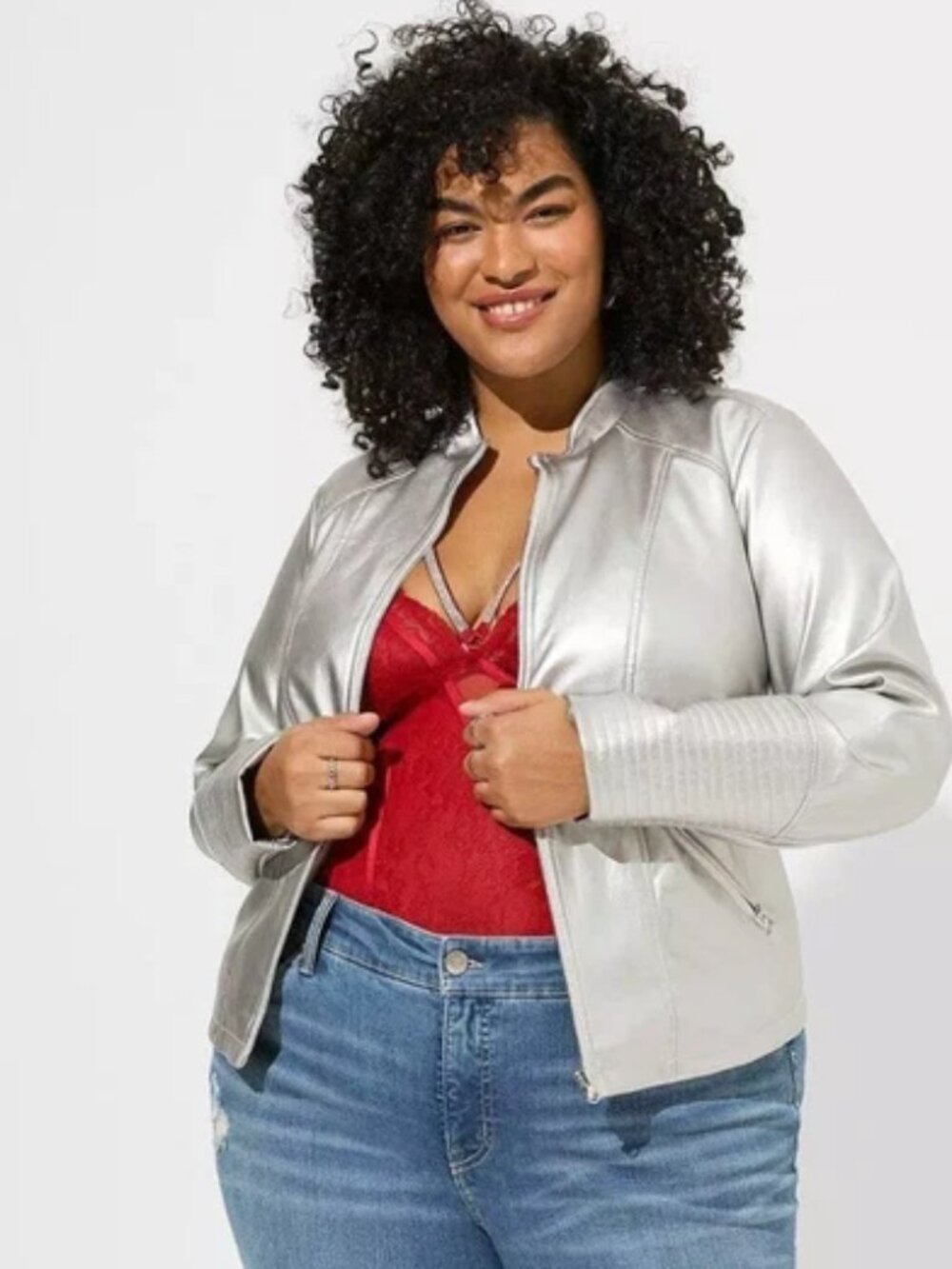 Torrid Silver Vegan Leather Moto Jacket Size 2X